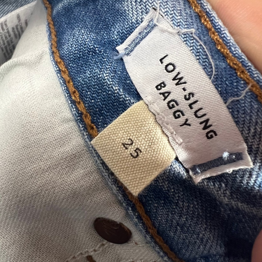 Madewell Low-Slung Baggy Jeans Womens 25 Blue Distressed Wide Leg Denim EUC - Picture 8 of 10